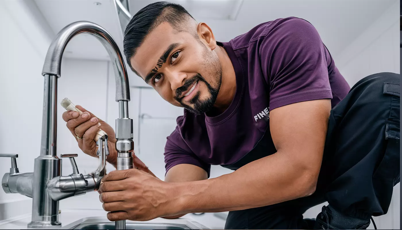 Skilled plumber working on a sink repair with professional tools.